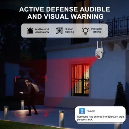 1 3MP Wireless Security Camera, 2.4Ghz WIFI Outdoor And Indoor Security Cameras, Automatic Tracking, Alarm And Color Night Vision, AI Movement of Floodlights, 355 Degree Horizontal And 90 Degree Vertical Rotation, Support for Two-Way Voice, WHITE