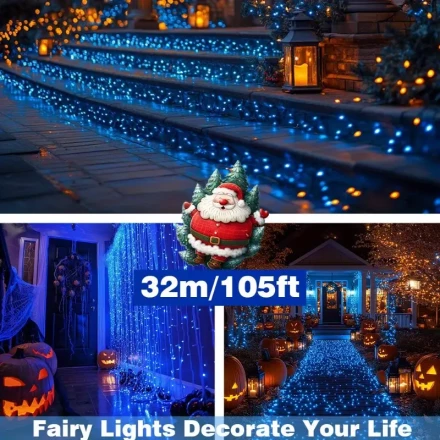 Solar-Powered Blue Fairy Lights for Halloween - 8 Modes, Outdoor String Lights for Party & Carnival Decorations, Solar Halloween, Fairy Lights