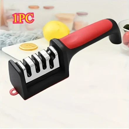 1 Set Professional 4-Stage Knife Sharpener, Tungsten Steel, Diamond & Ceramic Sharpening Stones, Stainless Steel, Manual Uncharged Kitchen Knife Sharpener Set