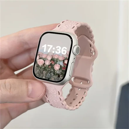 Elegant 3D Rose Lace Silicone Strap for Apple Watch - Waterproof, Butterfly Clasp, Fits Models 38mm to 49mm