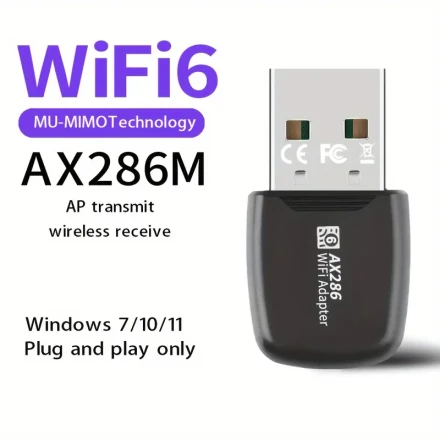 USB 286Mbps Wifi6 Wireless Adapter, Wireless LAN Card Adapter, Desktop And Laptop Wifi Dog, 2.4 Ghz, Support for 802.11 Ax Wireless Protocol, 2.4 Ghz Penetration, Better Transmission And Coverage, Better Performance Through The Wall, Only Support Windows/
