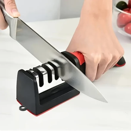 4-Stage Tungsten Steel Knife Sharpener, Professional 4-Stage Sharpener, Tungsten Steel, Diamond & Ceramic Grinding Stones, for Kitchen Knives, Non-Electric, RV Kitchen Accessories