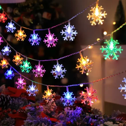1 Set Christmas Snowflake LED String Lights, Battery Operated, 36V, Multicolor Fairy Lights for Holiday Decoration, Indoor/Outdoor Use, No Batteries Included
