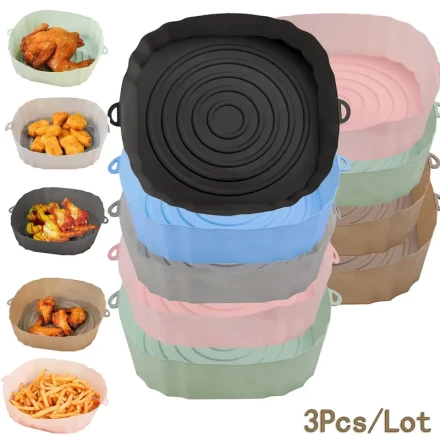 3-Pack Silicone Air Fryer Liners 7.09-Inch, Non-Stick Reusable Basket Bowls, Oven Accessory, Kitchen Gadget, Baking Tool, Home Cooking Essentials