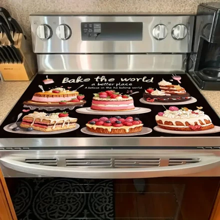 1pc Non-Slip Polyester Stove Cover Mat with Colorful Cake and Dessert Design - 