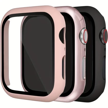 Protective Case Set For Apple Watch, Consisting Of 3 Pieces Of PC And Tempered Glass, Providing Stylish And Casual Protection Against Drops. Compatible With Apple Watch Straps In Sizes 38/40/41/42/44/45/46/49mm, And With Apple Watch Series Ultra/SE/10/9/8