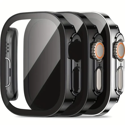 3pcs Apple Watch Case, 360 Degree Full Surround PC Hard Shell with Built-in Glass Screen Protector, Checkered Pattern, Lightweight, Non-scratch, Water-resistant, Fits 40MM, 41MM, 44MM, 45MM, 49MM