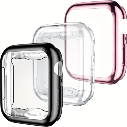 Apple TPU Full Cover Case 3PC Set 3pcs Men And Women TPU Full Coverage High-definition Ultra-thin Case, Anti-drop Fashion Leisure Screen Protector, Compatible With Apple Watch Case 38/40/41/42/44/45/46/49mm, Compatible With Apple Watch Series Ultra/SE/10/