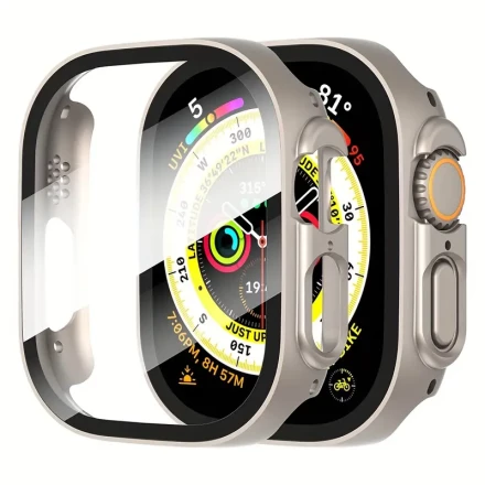 Crystal Clear, Ultra-Slim Hard PC Case with HD Tempered Glass Screen Protector for Apple Watch Series Ultra/10/9/8/7/6/5/4/SE - Scratch-Resistant Full Coverage Bumper, Material: PC