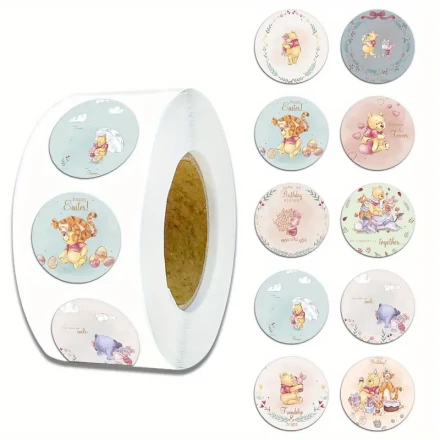 Disney 500 Stickers Per Roll, Featuring Cute Winnie The Pooh, Perfect for DIY Decoration on Desktops, Refrigerators, And Cups.