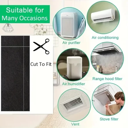 A Filter for Activated Carbon Range Hoods, Highly Efficient And Cuttable, Designed to Eliminate Odors And Capture Grease Particles.