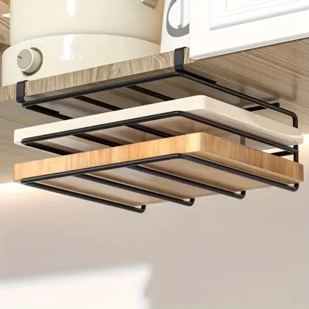 Stainless Steel Kitchen Hook Rack with Cutting Board - Easy-to-Install, Wall-Mounted Organizer for Cabinet Doors, Perfect for Hanging Towels & Tools in Kitchen or Bathroom