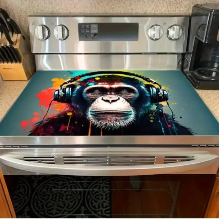 A Music-Themed Gorilla Gas Stove Protector - High Temperature Resistant And Scratch-Proof, Featuring a Unique Creative Design That Is Easy to Clean, Adding Fun And Personality to Your Kitchen.