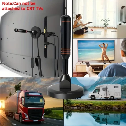 1pc 2024 High-Gain Indoor HDTV Antenna, ABS Material, 1000 Mile Range Reception, 4K Ultra HD 1080p Compatible, Signal Amplifier, No Battery Required, Coaxial Cable Included