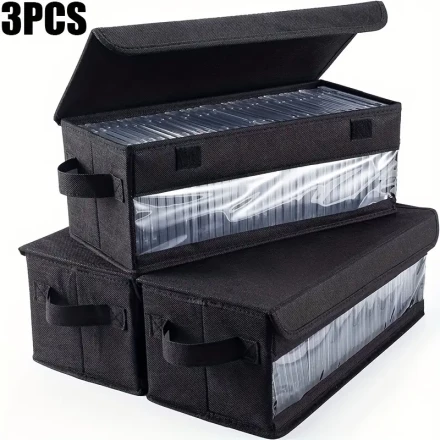 3-Pack Nylon CD Storage Boxes with Embedded Shelves, 165 Disc Capacity, Snap Lids & Handles - Multi-Purpose Organizer for CDs, Books, Toys, Socks, Towels - Ideal for Car, Office, School, Home
