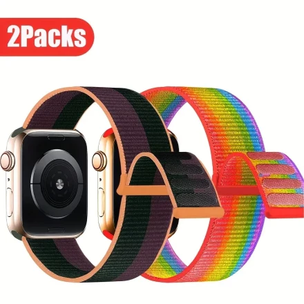 2-Pack Nylon Sport Bands for Apple Watch Series 10/9/8/7/6/5/4/3 SE Ultra 1/2, Adjustable Breathable Braided Strap, Compatible with 38mm/40mm/41mm/42mm/44mm/45mm/46mm/49mm Models, Foldover Clasp, No Battery Required