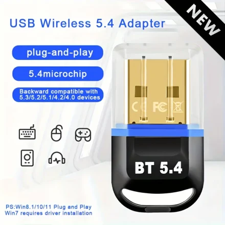 USB BT 5.4 wireless adapter, USB wireless dongle receiver, suitable for computer/headset/keyboard/mouse speakers and other devices, Windows11/10/8.1 Plug and Play, automatically backward compatible with 5.3/5.1/5.0/4.2/4.1/4.0 and other versions of the de