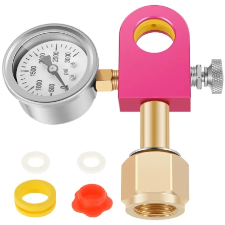 Stainless Steel Co2 Cylinder Refilling Adapter with Pressure Gauge Professional Soda Exchange Carbonator Refill Quick Adapter for 60L Pink Co2 Cylinder with Pressure Gauge Co2 Refilling Adapter