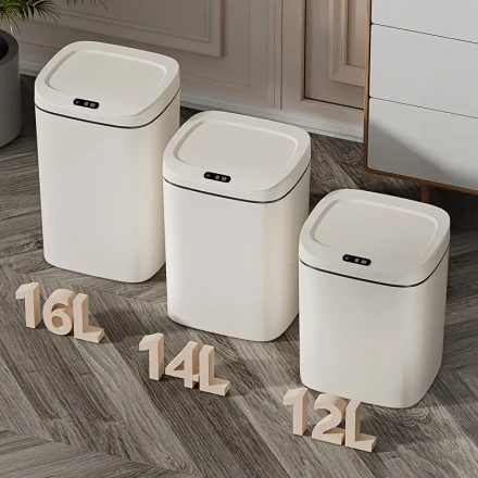 Smart Trash Can with Quiet Close & Odor-Proof Technology, Multiple Capacity Options (12.0L/14.01L/16.01L) - Ideal for Kitchen, Bathroom, Living Room, Office - Battery Operated (AA), No Batteries Included, Smart Trash Can Automatic