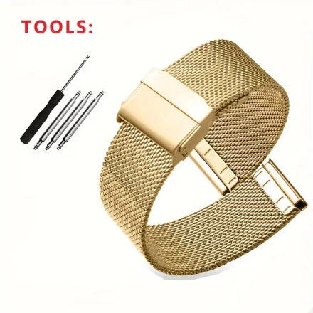 Stainless Steel Watch Strap, 8mm-24mm Mesh Milanese Loop Band, Straight End Bracelet, Non-Water Resistant, Durable Buckle, Fashion Accessory for Men and Women