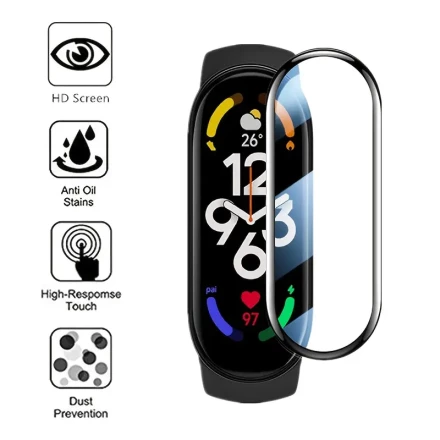 3-Pack Xiaomi Mi Band 9/8/7/5/6 Screen Protector, 3D Curved Edge HD Transparency, Water-Resistant PET Material, Glossy Surface, 2H Hardness, Anti-Scratch & Dust Prevention, Easy Installation