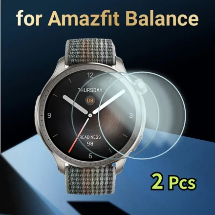 2-Pack Tempered Glass Screen Protector for Amazfit Balance Smartwatch, 9H Hardness, Anti-Fingerprint, Ultra HD Clear, Scratch Resistant, Easy Installation