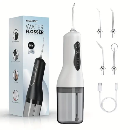 Portable Cordless Water Flosser for Teeth - USB Rechargeable Oral Irrigator with 260ml Tank, 4 Modes & 4 Jet Tips