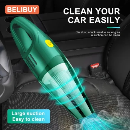BELIBUY Portable Handheld Car Vacuum Cleaner, USB Rechargeable with Cloth Filter, 3.5KPa Suction, 0.2-0.3L Dust Cup, 2000mAh Lithium Battery, 80dB Quiet Operation, Wireless Cordless for Home and Vehicle Use