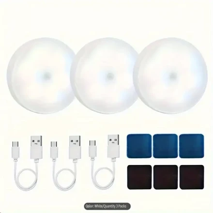 3pcs Magnetic Induction LED Night Lights, Touch Control Adjustable Brightness, Warm & Cool White, USB Rechargeable, Wall Mount, Infrared Sensor, for Bedroom, Stairs, Closet, Indoor Use, Bedroom Night Lights|Minimalist Lighting|Magnetic Installation