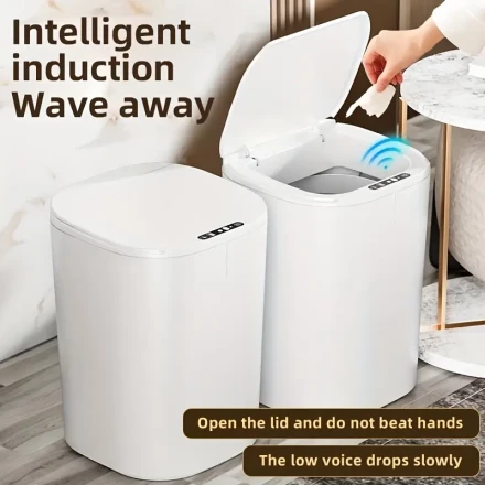 1pc, 16L/3.51gal intelligent induction open lid life trash can, automatic switch, silent design, no touch more sanitary, improve home quality (need to bring two AA batteries!!)