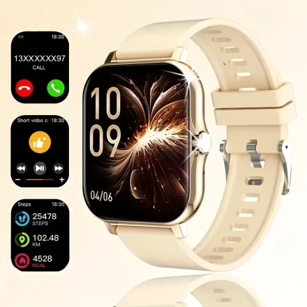 4.65cm HD Touch Screen Smartwatch with Voice Calls, Music Control, Fitness Tracker & Weather Forecast - USB Rechargeable, TFT Display, Silicone Band, Non-Waterproof, 240P Resolution, 85% Screen Ratio, Compatible with Android & iPhone - Perfect for Busines