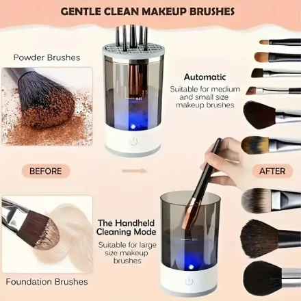 1pc USB-Powered Makeup Brush Cleaner and Organizer - Automatic Cleaning and Drying System, Insertable, for Efficient Brush Maintenance, Stylish White Design, Transparent Lid, Makeup Brush Holder