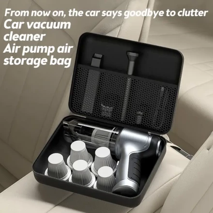 PVC Hard Shell Storage Case for Car Vacuum Cleaner - Portable Dustproof Organizer Carrying Bag for Air Pump, Charger, Cables, Accessories - 1pc