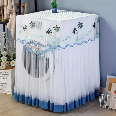 Lace Waterproof & Sun-Resistant Washing Machine Cover with Side Opening - Fits 8kg to 10kg Models, Polyester