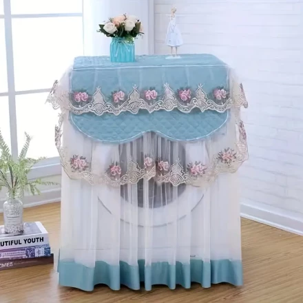 Lace Waterproof & Sun-Resistant Washing Machine Cover with Side Opening - Fits 8kg to 10kg Models, Polyester