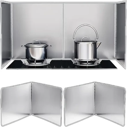 A Stainless Steel Splash Guard for RV Kitchens - a Foldable Heat-Insulating Panel Designed to Protect Against Splatters While Cooking, Suitable for Kitchens, Rvs, And Outdoor Camping.