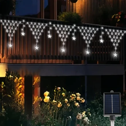 Solar Star String Lights 162LED 6.3meter - 1pc, 8 Lighting Modes, Mesh LED Decorative Lights with Removable Solar Battery, Perfect for Bedroom, Patio, Camping, Wedding, Porch Decor, Festive Atmosphere (Available in Multiple Light Colors)
