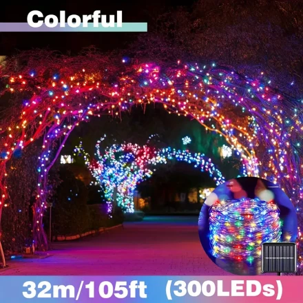 1 Set Solar String Lights Outdoor, LED Fairy Lights with 8 Modes, Solar-Powered Patio Tree Decoration for Christmas Party Wedding, Nickel System Battery, Non-Removable Solar Panel