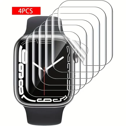 4pcs of Transparent Hydrogel Film, Suitable for Apple Watch (Iwatch) 38Mm, 40Mm, 41Mm, S10/42Mm, 44Mm, 45Mm, 46Mm, 49Mm Soft TPU Screen Protector, Ultra-Thin, Touch-Sensitive, Self-Healing, Explosion-Proof, Fingerprint Unlock.