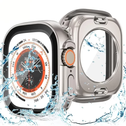 1pc Women Men Fashionable 360 Angle All-Around Protective Case Anti-fall 2 In 1 Ultra-Thin Tempered Glass Screen Protector Waterproof Watch Case, For Apple Watch Case 40/41/42/44/45/46/49mm, For Apple Watch Series Ultra/SE/10/9/8/7/6/5/4