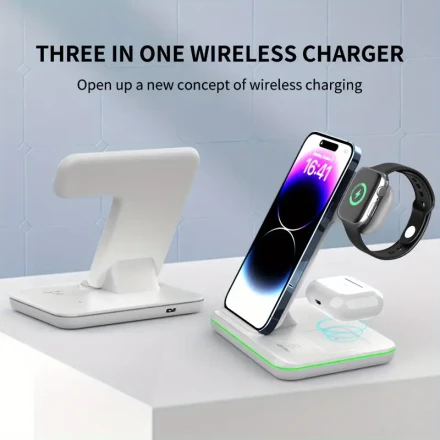 Multifunctional Wireless Charger Stand 3 in 1 Fast Charging Station For Apple Watch 10/9/8/7/6/5, iPhone 16/15/14/13/12/11/X, Airpods 4 3 Pro 2