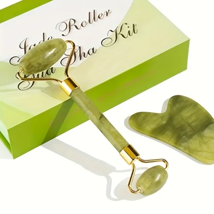1 Set Natural Quartz Jade Roller and Gua Sha Scraping Massage Tools, Silent Non-Squeaky Design, High-Quality Metal Splicing, Smooth Surface, Facial and Body Massage Kit, 4 Color Options, Ideal Facial Care Gift Box (No Battery Required)