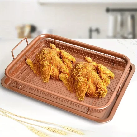 Stainless Steel Non-Stick Air Fryer Crisper Tray with Grill Basket - Perfect for Baking & Cooking, Essential Kitchen Accessory