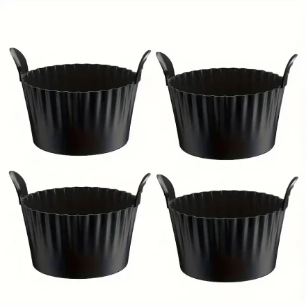4pcs Black Silicone Air Fryer Liners - Food Grade, Versatile Egg Cup & Mini Baking Molds for Cakes, Meatballs & More, 8.89cm W x 6.99cm H