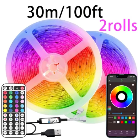 LED Bedroom Strip Lights, Smart RGB Color Changing Light Strips, Low Voltage 5V DIY, 44-key Remote Control, Can Change Brightness And Flashing Mode, Suitable For Living Room, Bedroom, Bar, Wedding, New Year and Valentine'S Day Party Decor