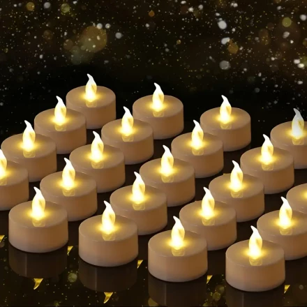 MAMXUAN 24-Pack LED Tea Light Candles, Battery-Operated Flickering Flameless Candles for Party Decor, Christmas, Halloween - Warm Yellow LED, Button Control, Non-Waterproof, 150+ Hours Burn Time