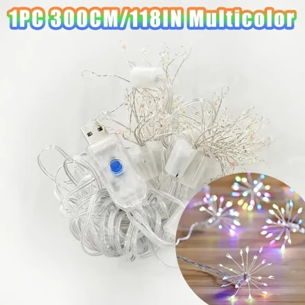 AMILL Star Fireworks LED Lights with Remote Control, 8 Lighting Modes, USB Plug-In - Ideal for Wedding Celebrations, Valentine's Day, Anniversaries, Bedroom & Party Decor (50-100 LEDs), Party Atmosphere Lights|Vibrant String Lights|USB Powered Lights, Lig