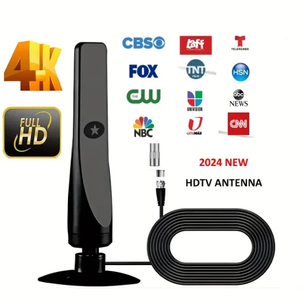 2024 New HDTV 4K Antenna, Indoor/Outdoor High Definition Signal Booster, Long Range 1080P Digital TV Antenna, Compatible with HDTV, DVB-T2, DTMB, ATSC, DAB/FM, Uncharged, No Battery Required