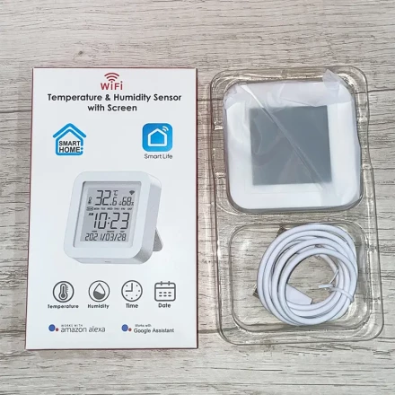 1pc Tuya Smart Life WiFi Temperature & Humidity Sensor with LCD Display - USB Powered, Real-Time Data Updates, Voice Control via Alexa/Google Home, High Precision Measurements, Supports 2.4G WiFi - Ideal for Smart Home Automation, Humidity Control|Sleek W