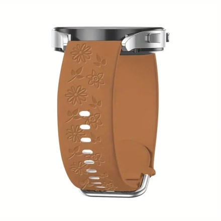 Silicone & Stainless Steel Smartwatch Band, Flower Engraved Design, Compatible with Galaxy Watch 7/FE/6/5/4, Watch 5 Pro 45mm, Active 2, Watch 3, Secure Deployant Clasp, Non-Water Resistant Replacement Strap for Women